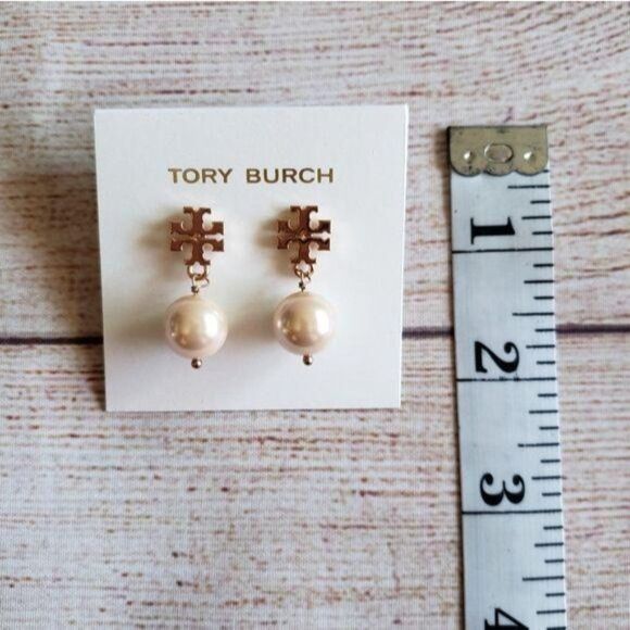 Tory Burch Kira Pearl Drop Earring | Neiman Marcus Tory Burch Logo Pearl Drop Rose Gold Tone Earrings